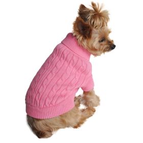 Dog Cable Knit 100% Cotton Sweater Candy Pink (size: XX-Small)